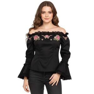 ALICE MCCALL Bon Voyage Off-The-Shoulder Floral Embroidered Blouse Women's XS